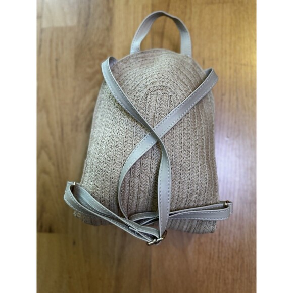 Mini Straw Woven Backpack/Fashion Bag In Brown Wicker - Picture 3 of 6